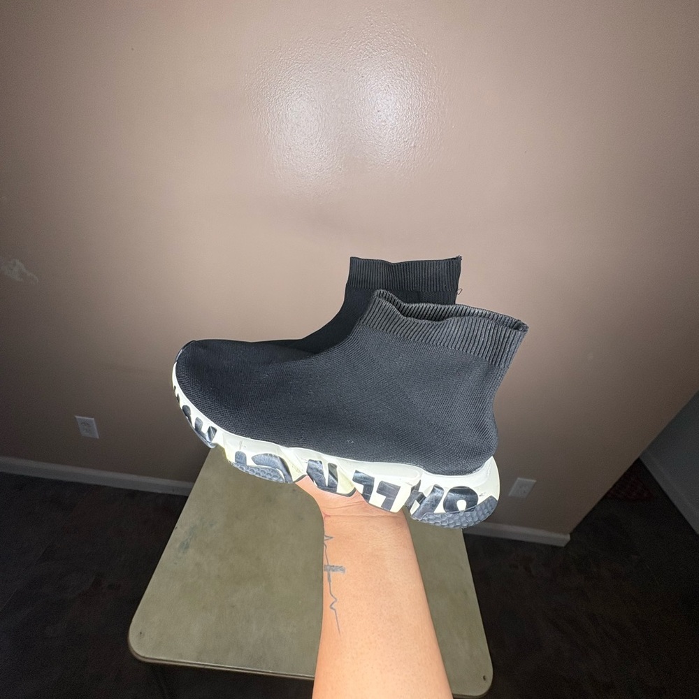 WORN Balenciaga Black Sock Sneakers with White Sole Size 40